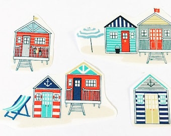 Set of iron on fabric motifs for crafting//sewing Nautical beach huts /& seaside