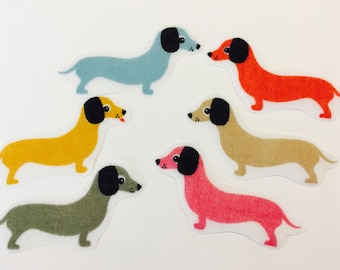 Sausage Dog Iron on Applique Patches Applique Fabric Motifs Iron on or Sew on patches/embellishments/transfers Puppy Dog Motif