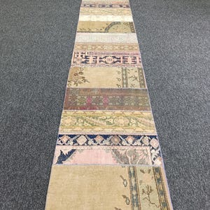 2,6x10,6 fot Vintage patchwork ullmatta, handvävd Oushak entrékökstrappa