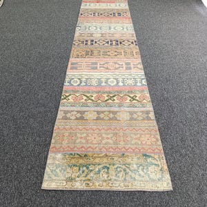 3 x 12 fot vintage patchwork ullmatta, handvävd turkisk hallmatta från 1960-talet