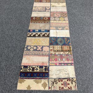 2x7 Vintage Patchwork Wool Runner Rug, Handwoven Anatolian Oushak Style (2.5 x 6.11 Ft)