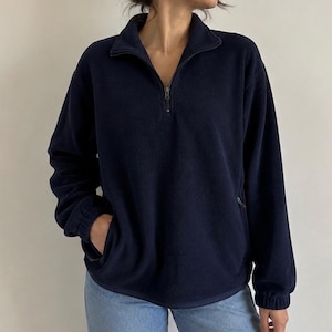 Vintage 90er Jahre Ivy Crew Classics Navy Quarter Zip Fleece Pullover L Y2K Gorpcore