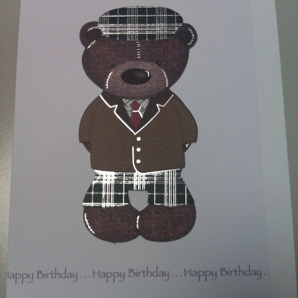 Dressed-Up Bears card - Birthday Tartan