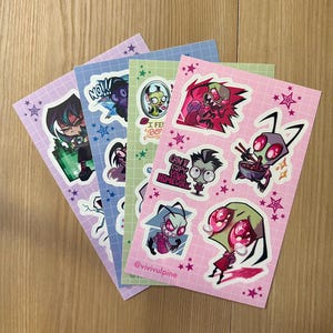 Invader Zim Sticker Sheets - Colorful Waterproof Cartoon Stickers for Laptop, Water Bottle, Scrapbook, Gift