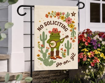 Funny No Soliciting Garden Flag, No Soliciting Yard Sign, Go Away Flag, Funny Yard Flag, Frog Garden Sign, No Solicitors Sign, Go On Git