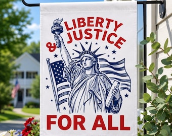 Liberty and Justice For All Garden Flag, Patriotic Statue of Liberty Flag, Americana Yard Decor