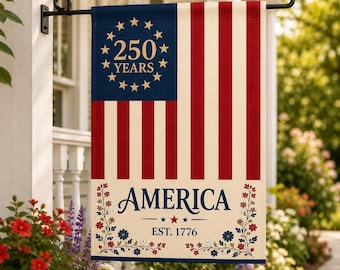 USA Vintage Style 250th Anniversary Garden Flag, Faux Patchwork Vintage USA Flag for Independence Day, 4th of July Outdoor Decor, USA Flag