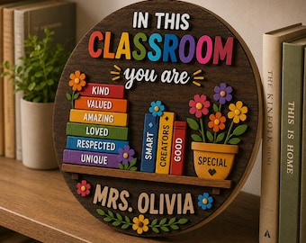 Personalized Teacher Classroom Sign, Custom Teacher Door Hanger, Classroom Decor Sign, Teacher Appreciation Gift