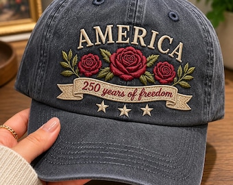 Embroidered Floral America Hat, 250th Anniversary, 1776–2026 Patriotic Cap, 4th of July Gift