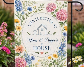 Personalized Floral Garden Flag, Nana Grammy Grandmother Personalize, Flag , Grandparents Custom Names , Mother's Day Mimi Gigi Mamaw