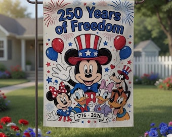 250 Years of Freedom Mickey Mouse Garden Flag, Patriotic Disney 4th of July Yard Banner, America 250th Anniversary Outdoor Decor