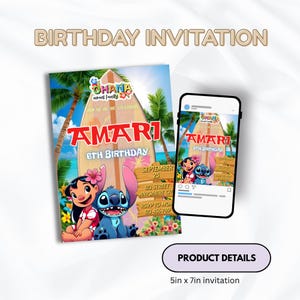 Stitch Birthday Party Pack, Stitch Birthday Bundle, Invite Caprisun Gable Box Party Bag Chip Bag Gift Tag Choco Bar Water Bottle Rice Krispy image 2