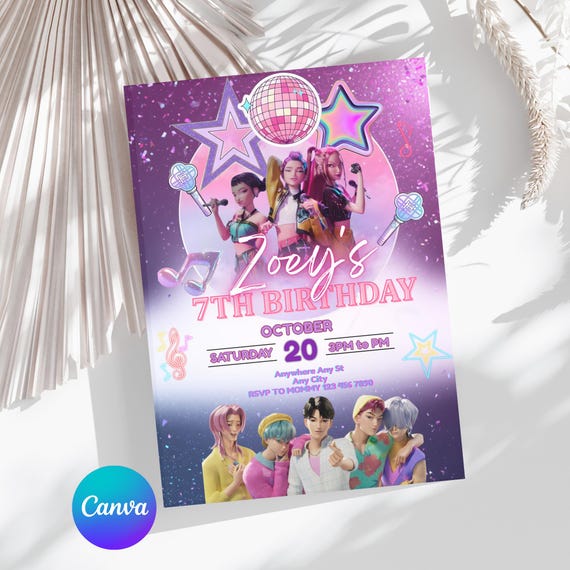 KPop Demon Hunters Birthday Invitation, Huntrix and Saja Boys Birthday Invite, Kpop Invitation, Girls Birthday Invite, Kids Birthday Invite