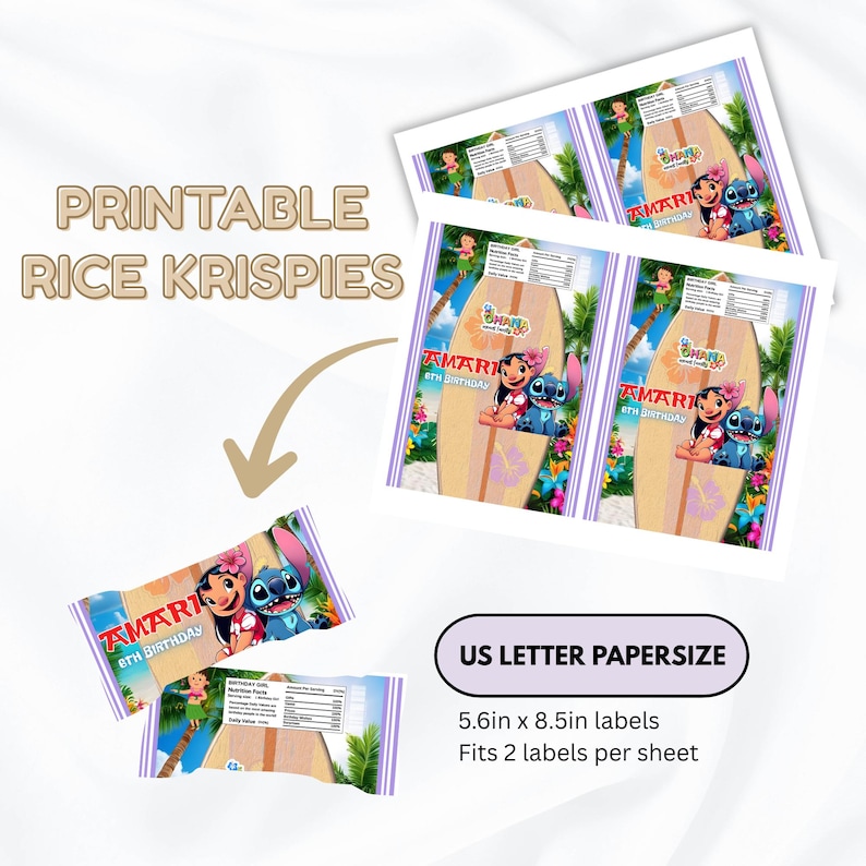 Stitch Birthday Party Pack, Stitch Birthday Bundle, Invite Caprisun Gable Box Party Bag Chip Bag Gift Tag Choco Bar Water Bottle Rice Krispy image 4