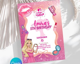Editable Fashion Doll Birthday Invitation, Pink Doll Birthday Invitation for Girls, Barbie Theme Birthday Invite, Pink Glam Custom Invite