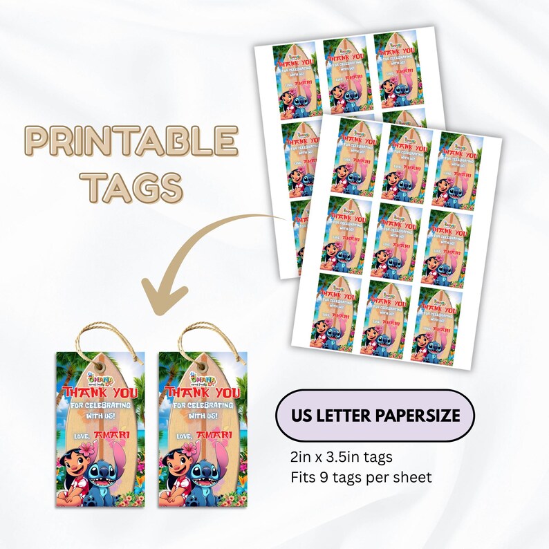 Stitch Birthday Party Pack, Stitch Birthday Bundle, Invite Caprisun Gable Box Party Bag Chip Bag Gift Tag Choco Bar Water Bottle Rice Krispy image 10