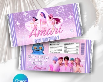 Kpop Chocolate Bar Wrapper, Kpop Demon Hunters Choco Bar Wrapper, Editable Kpop Candy Bar Label, Kpop Party Favors, Kpop Huntrix, Kpop Anime