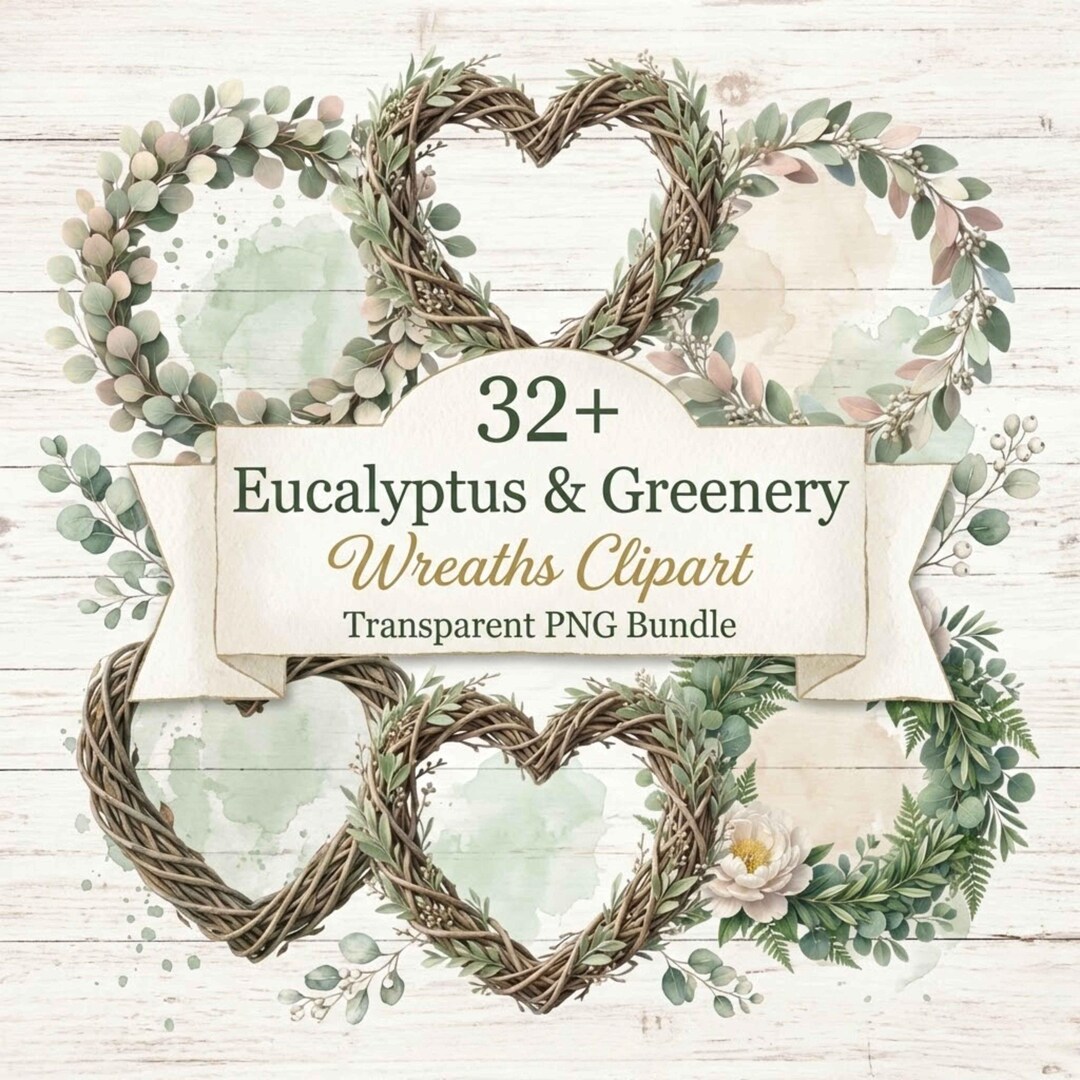 32+ Eucalyptus Greenery Wreaths Clipart PNG Bundle | 3D Isometric ...