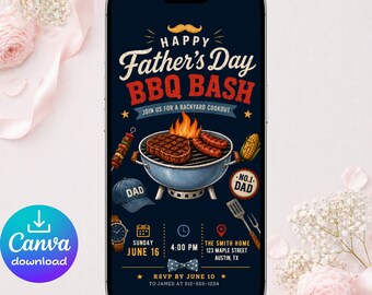 Invitación móvil para barbacoa del Día del Padre, invitación editable para barbacoa en el jardín con Canva, descarga instantánea.