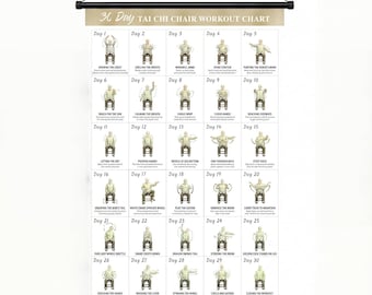 Póster de ejercicios de Tai Chi en silla de 30 días, tabla de retos de ejercicio para personas mayores, guía de ejercicios sentados para la pared, decoración de fisioterapia, regalo saludable