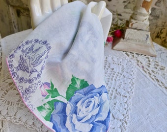 Mens Pocket Square Something Old Blue Rose Print Handkerchief Blue And White Wedding Decor Vintage White Cotton Lawn Hankie Scarves Wraps Accessories Valresa Com