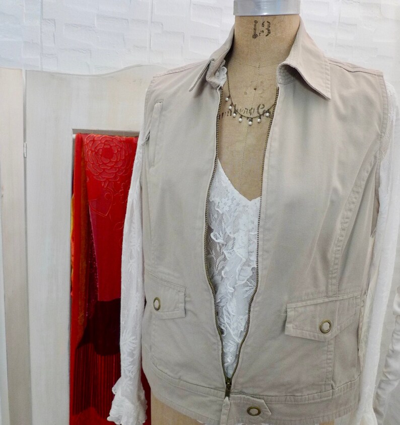 Khaki Vest Safari Zip Front Chicos 1 Cotton S