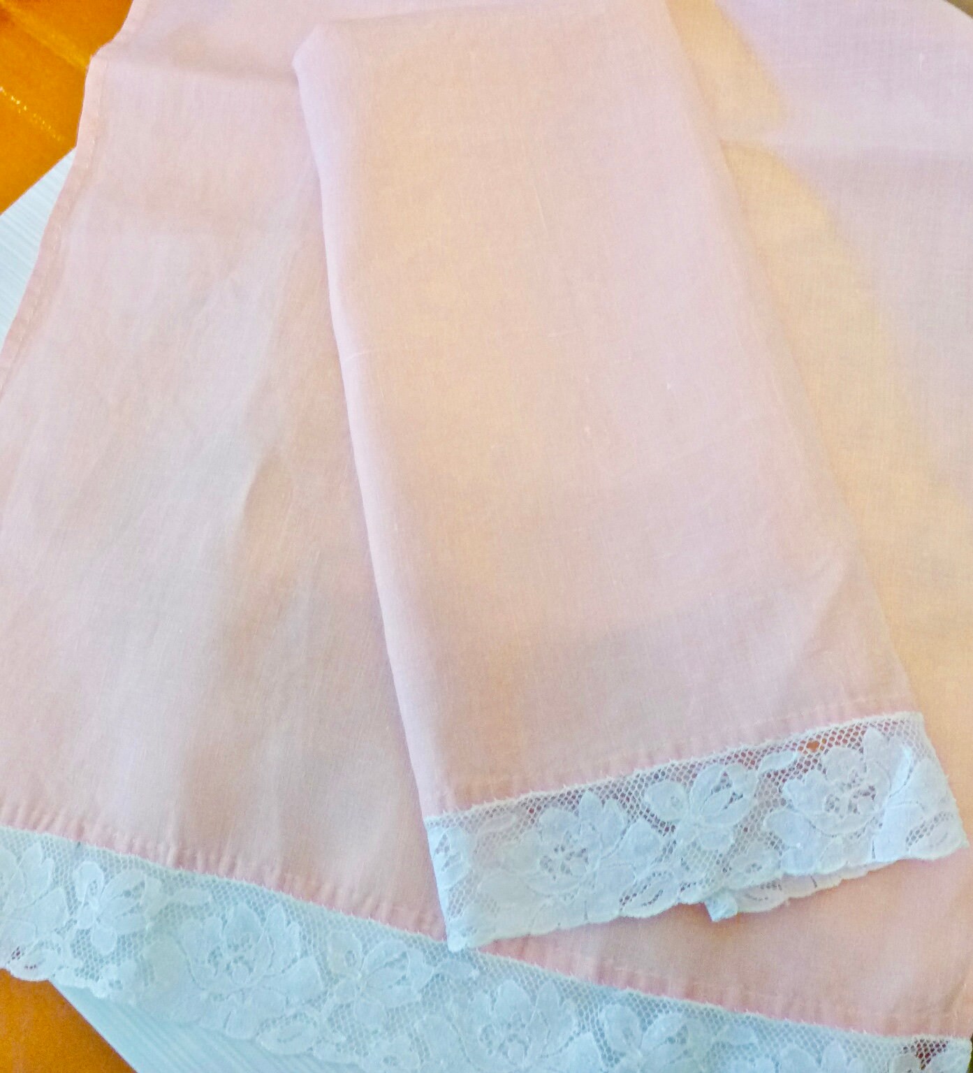 Vintage Hand Towels Blush Pink Pair lace Trim Guest Finger Etsy