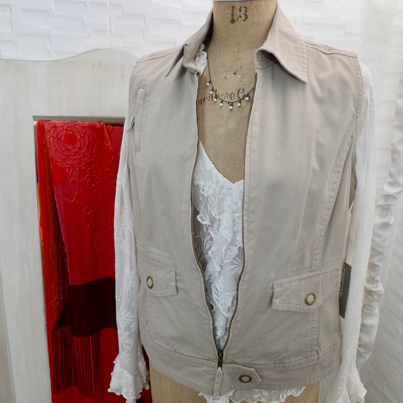 Khaki Vest Safari Zip Front Chicos 1 Cotton S