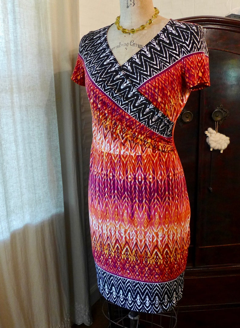 Body Con Dress Vintage Joseph Ribkoff Hot Orange Hot Pink 80s 90s