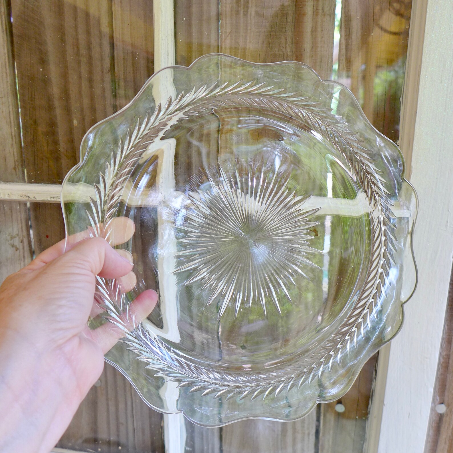 Clear Glass Dinner Plates Sunburst Herringbone Etsy