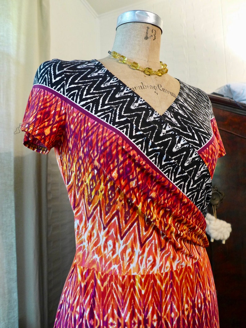 Body Con Dress Vintage Joseph Ribkoff Hot Orange Hot Pink 80s 90s