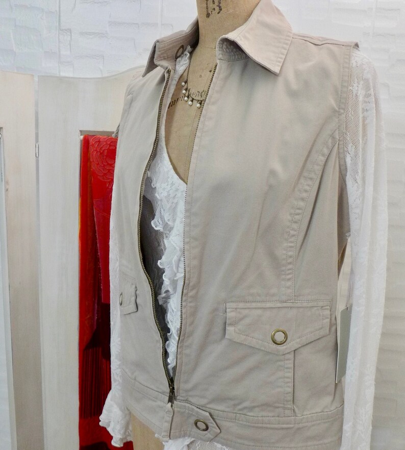 Khaki Vest Safari Zip Front Chicos 1 Cotton S