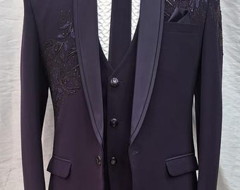 Traje morado para hombre - chaqueta bordada a mano - esmoquin para graduación y boda - traje de novio
