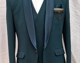 Teal green suit - men tuxedo - groom wear - prom party outfit