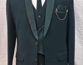 Terno verde-escuro masculino - blazer estilo pavão - smoking para baile de formatura - traje para coquetel