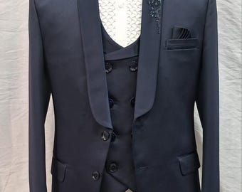 Terno azul-marinho - terno com blazer azul-escuro - terno slim fit masculino - terno formal