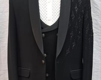 Traje negro de fiesta para hombre - chaqueta bordada a mano - traje de novio para boda