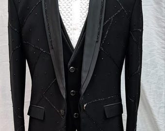 Black tuxedo for men – glittery prom jacket suit - wedding wear for him