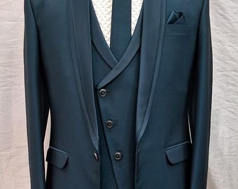 Teal Blue Terry Rayon Suit - 6 Piece Wedding Groomsmen Tuxedo
