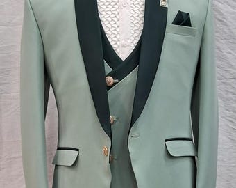 Traje verde claro para hombre - esmoquin con solapa de chal - traje de novio para boda - traje de cóctel