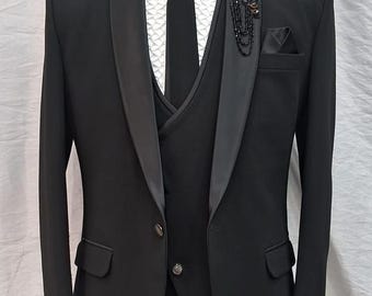 Terno preto masculino para festa - paletó com lapela xale - traje de noivo para casamento