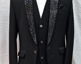 Black Sparkle Lapel Suit - Slim Fit Tuxedo, Prom Party Wear