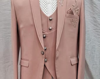 Peach suit for men - embroidered blazer suit - prom party wear tuxedo - cocktail outfit