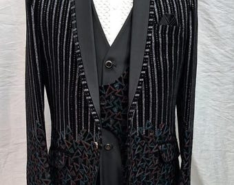 Black shiny suit - men glittery tuxedo - wedding groom wear - prom party dress