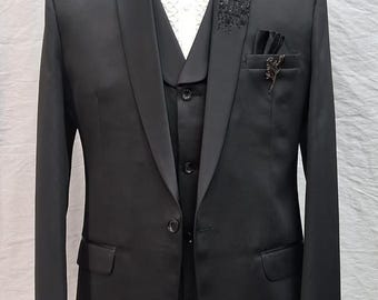 Traje negro para hombre - esmoquin para graduación - regalo para él - traje de novio para boda