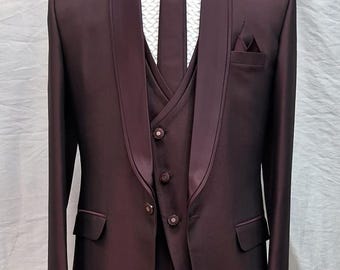 Burgundy Embroidered Tuxedo Suit - Slim Fit, Tailor Made