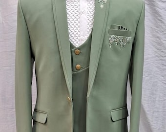 Sage green suit for men - embroidered blazer suit - prom party wear tuxedo - cocktail outfit