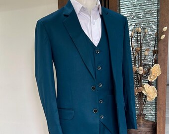 Teal Blue Suit for men - formal slim fit - three piece jacket suit - made to measure