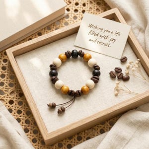 Kaffeebohne Armband für Frauen, Boho Naturholz Perlen Armband, Kaffee-Liebhaber Schmuck, gemütliches Cafe ästhetisches Geschenk