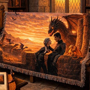 Fourth Wing Inspired Dragon Rider Tapestry Throw | Romantasy Woven Wall Decor